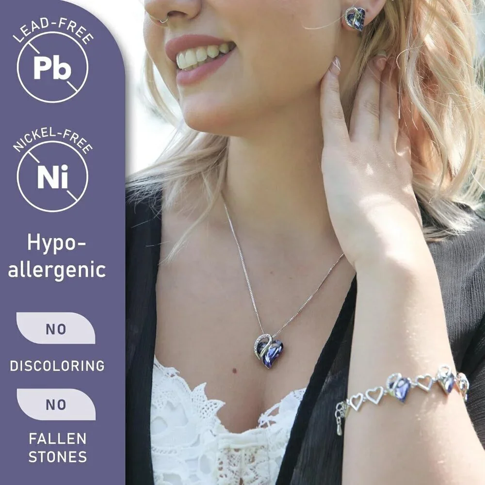 Infinity Love Birthstone Heart Pendant Tanzanite Necklace Women Mom Wife Silver